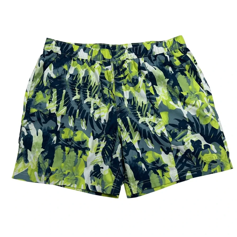 The North Face Class V Shorts Mens L Green Tropical Floral Camo Hiking 7 Inseam